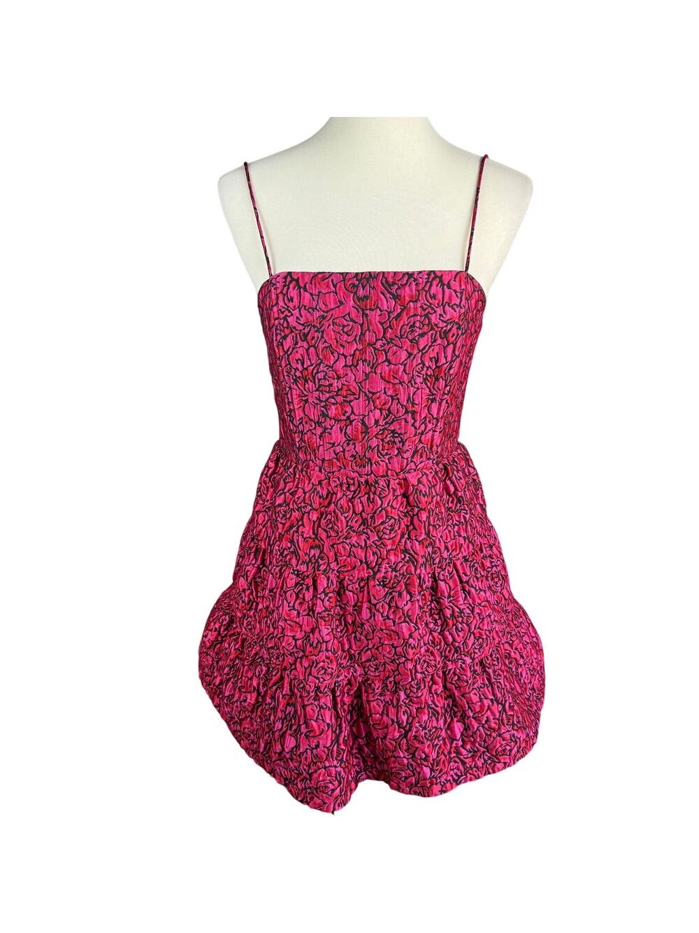 Alice + Olivia Floral Bubble Mini Dress Jamila Coquette Pink Black 4